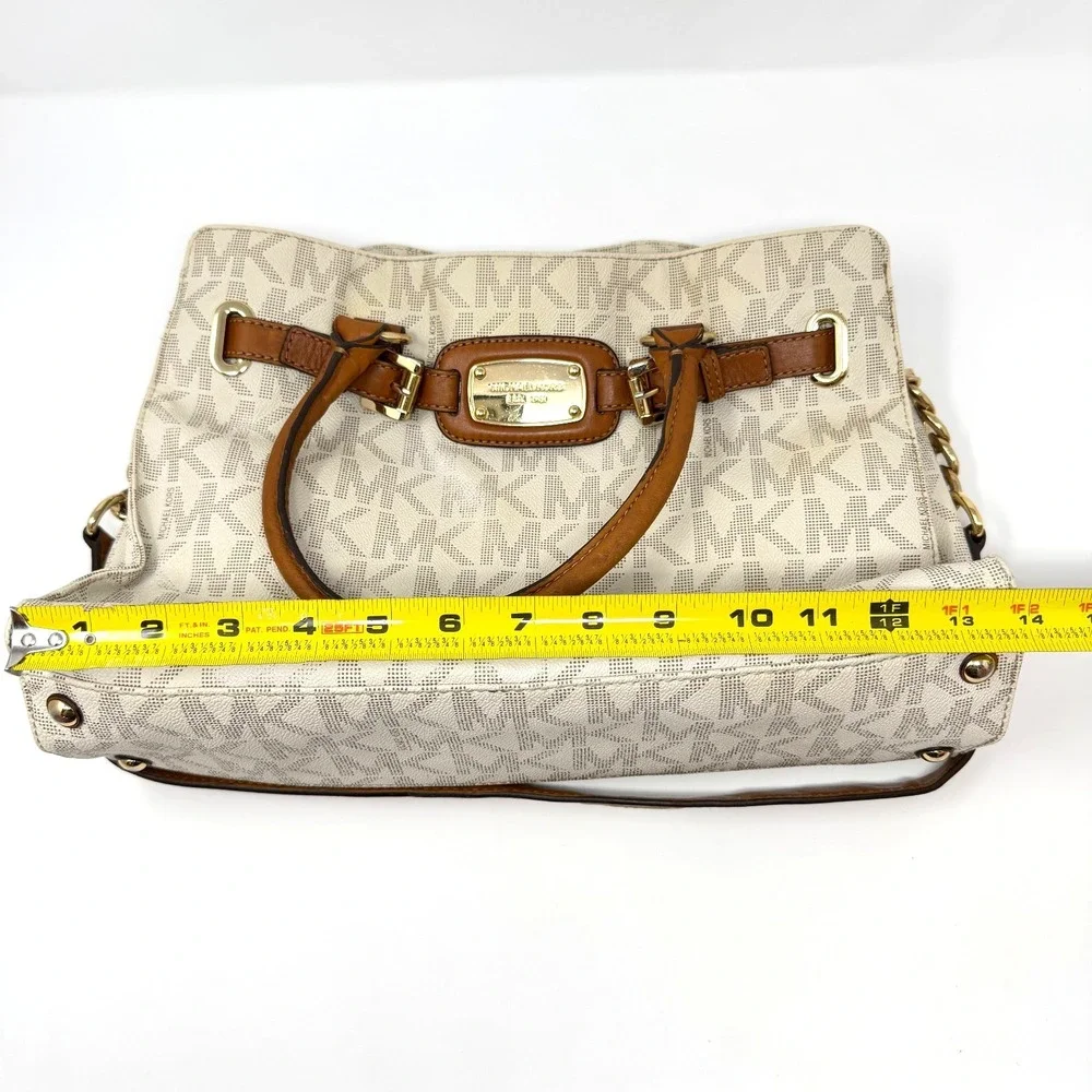 Michael Kors Hamilton Large Satchel Vanilla MK Signature Shoulder Bag Purse